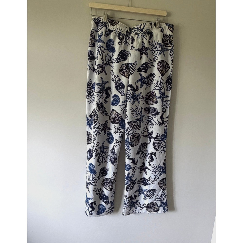 Belle Beach Kim Gravel Nautical Shell Starfish Print Wide Leg Tassel Pants Med - Picture 4 of 11